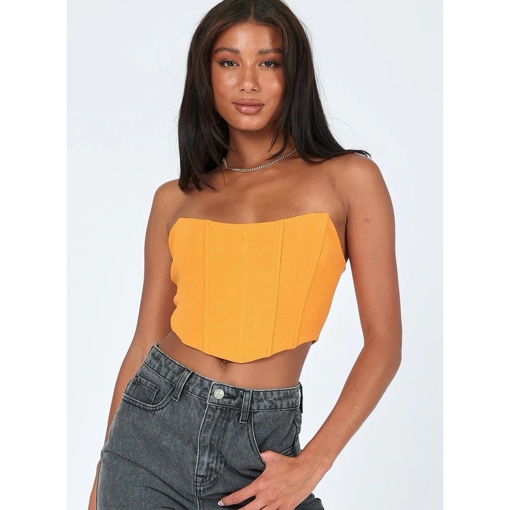 Princess Polly Women's Orange Carlie Top Corset Tie Up Back Size 12
